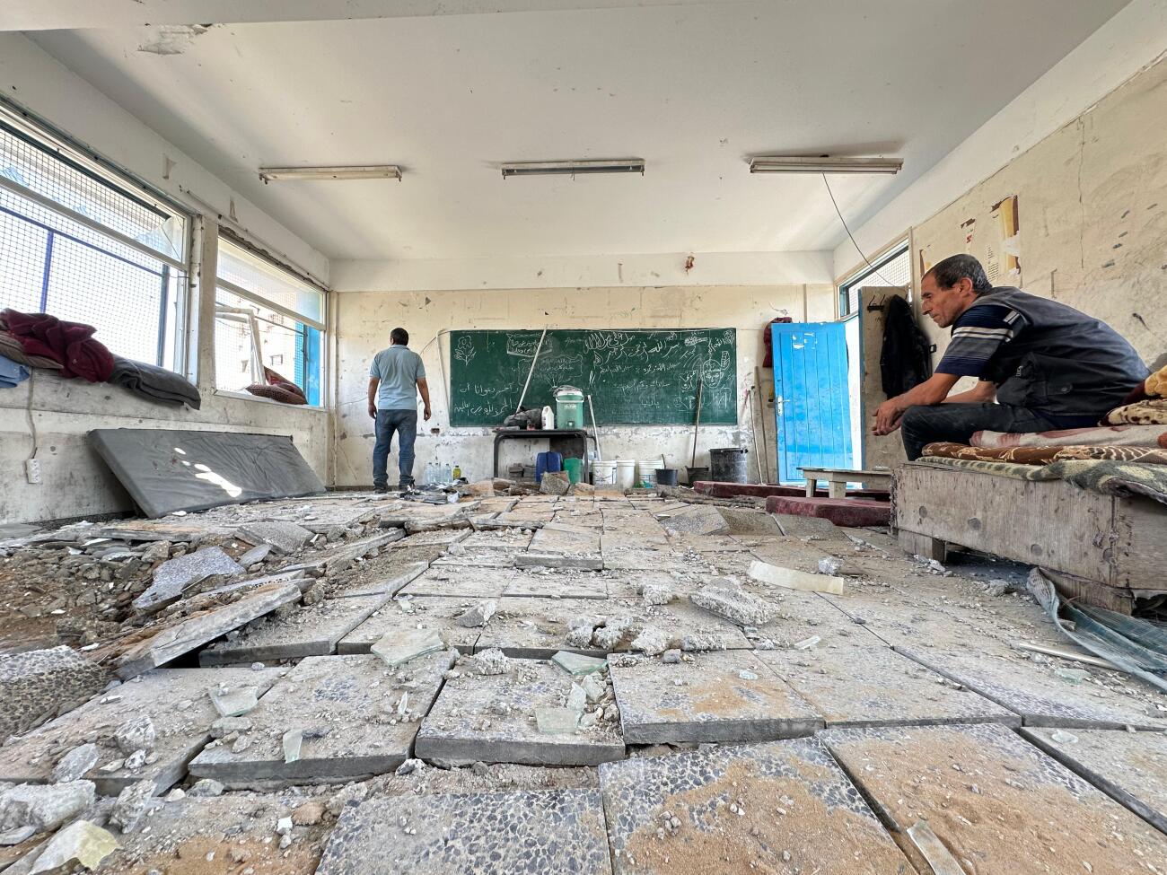 The aftermath of an Israeli strike on a UN school in Nuseirat in central Gaza.