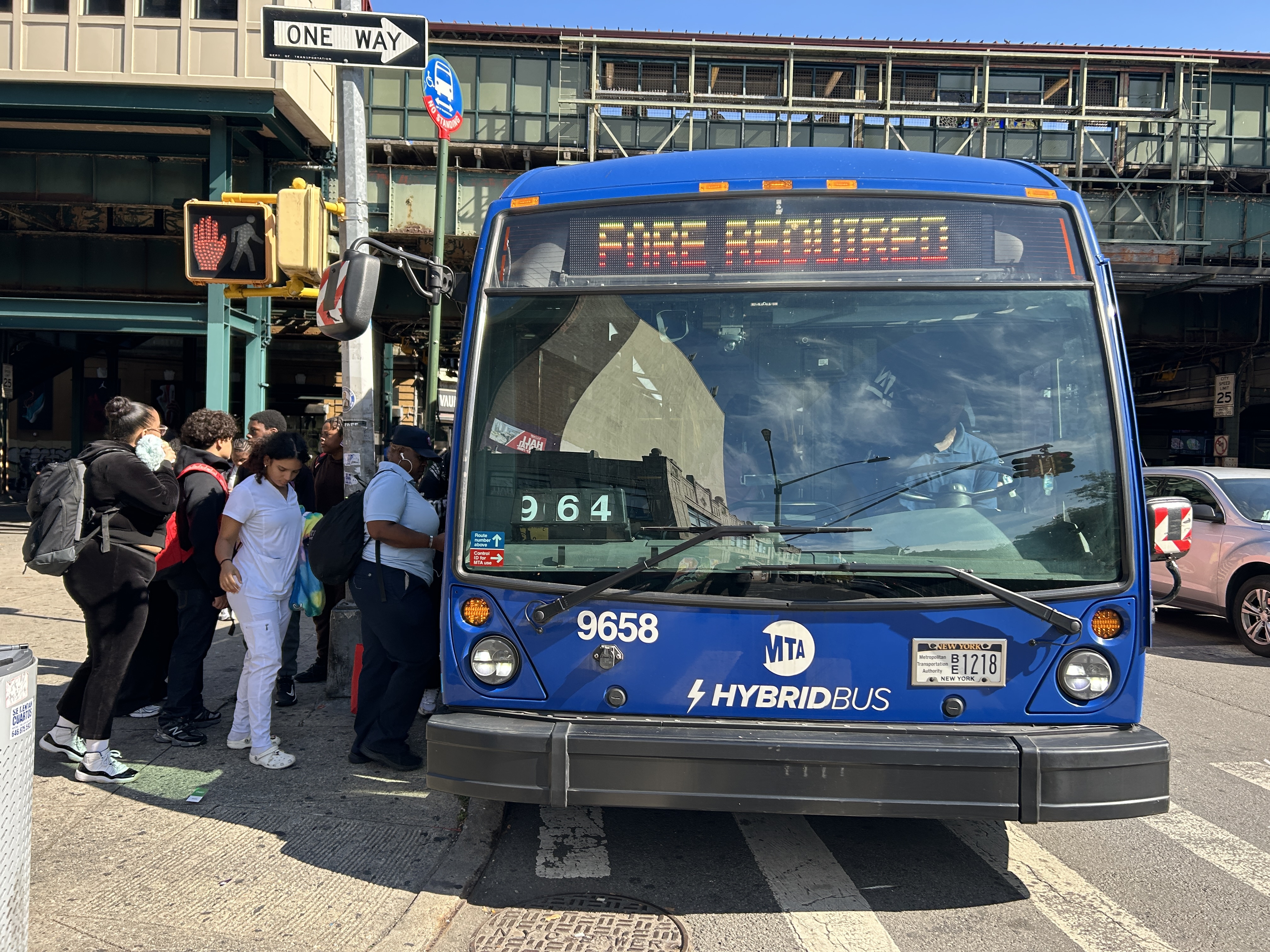 Riders board the Bx18 in the Bronx, one of five bus lines in New York City that was free last year under a temporary pilot program supported by state assemblyman Zohran Mamdani, the Democratic nominee for mayor.
