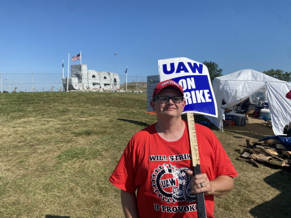 Cooper on the picket line outside the Jeep plant on October 3, 2023. "A year ago, it felt like we were fighting for something, and we were going to advance things," he says.