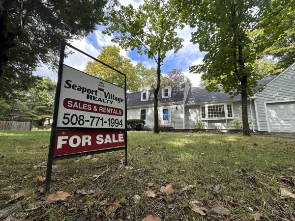 Harris says she would give first-time homebuyers $25,000 to help them afford a home. Seen here is a home for sale in Sudbury, Mass., in September.