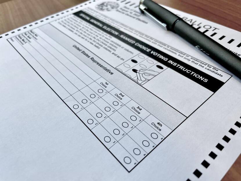 This is a 2022 sample ranked choice ballot from the Division of Elections.