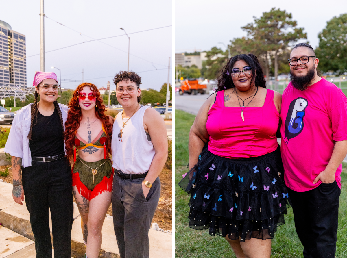 Left: Tisha Grogg (from left), Angela Hopwood and Mia Fiore traveled from St. Louis to see Chappell Roan perform. Right: Ariana and Aaron Sisneros traveled from Colorado to see Friday's show.