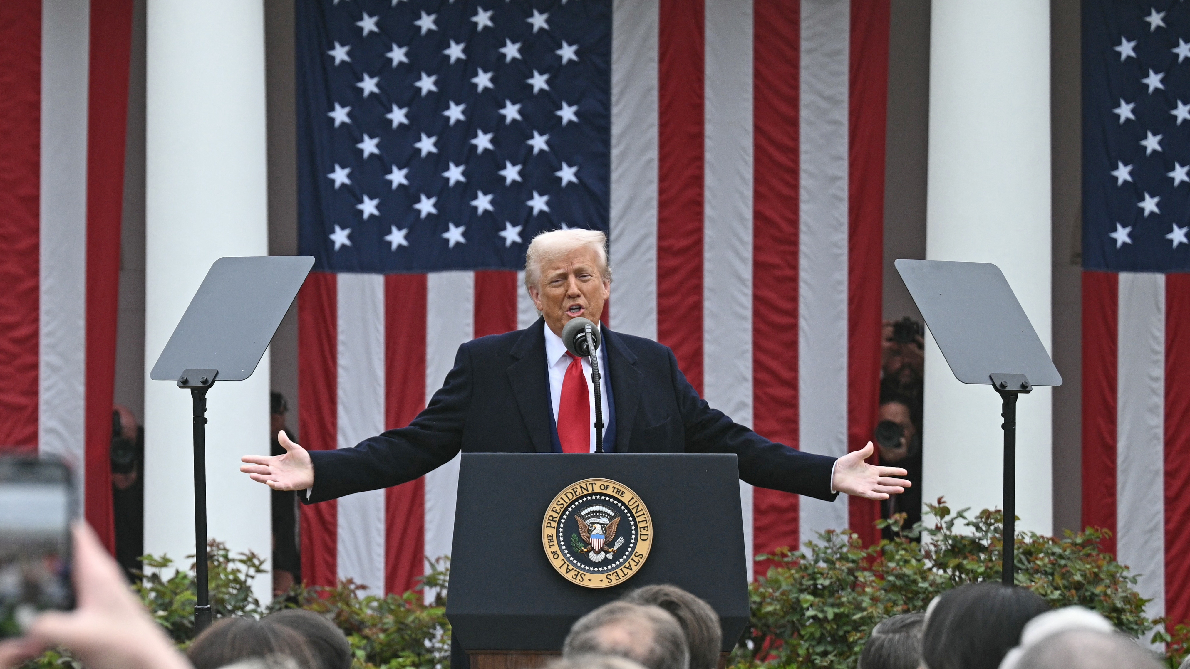 President Trump announces "reciprocal tariffs" during an event in the Rose Garden on Wednesday entitled "Make America Wealthy Again." Trump geared up to unveil sweeping new "Liberation Day" tariffs in a move that threatens to ignite a global trade war.