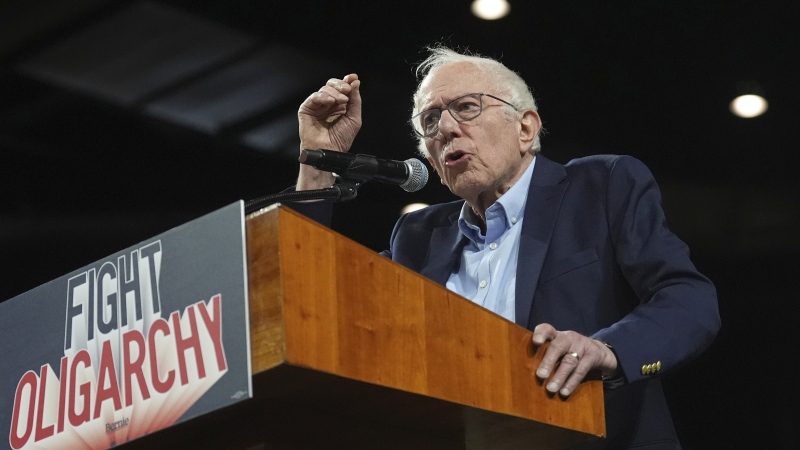 Sen. Bernie Sanders, I-Vt., speaks during a "Fighting Oligarchy" tour event at Arizona State University, Thursday in Tempe, Ariz.