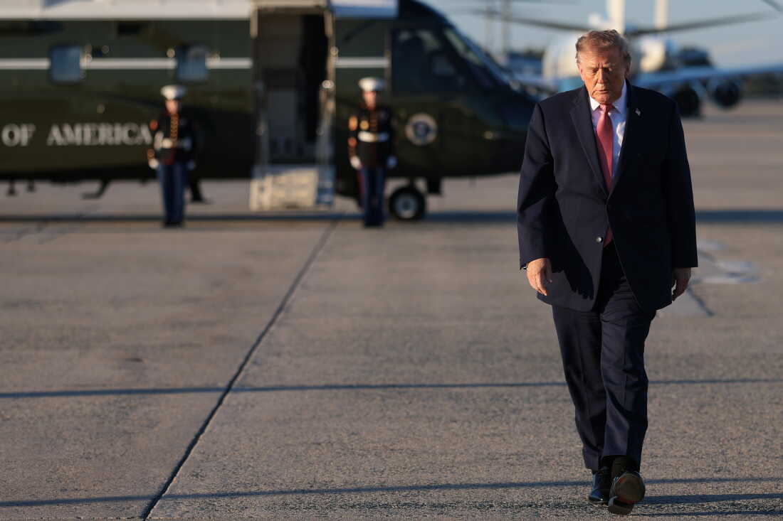 President Trump walks to board Air Force One on October 20, 2026 at Joint Base Andrews, Maryland.