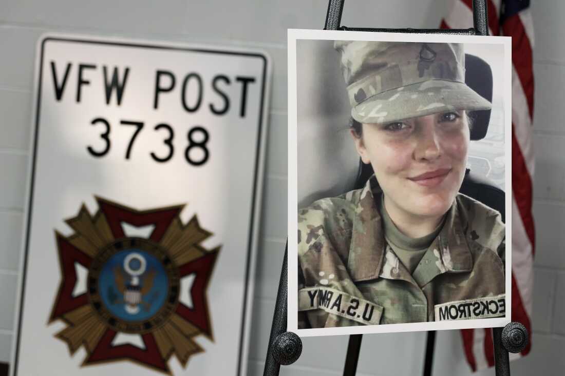 A photo is displayed of National Guard member Specialist Sarah Beckstrom in Webster Springs, W.Va., on Nov. 28.