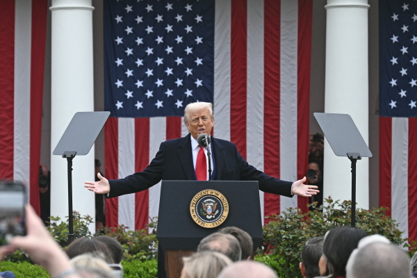 President Trump announces "reciprocal tariffs" during an event in the Rose Garden on Wednesday entitled "Make America Wealthy Again." Trump geared up to unveil sweeping new "Liberation Day" tariffs in a move that threatens to ignite a global trade war.