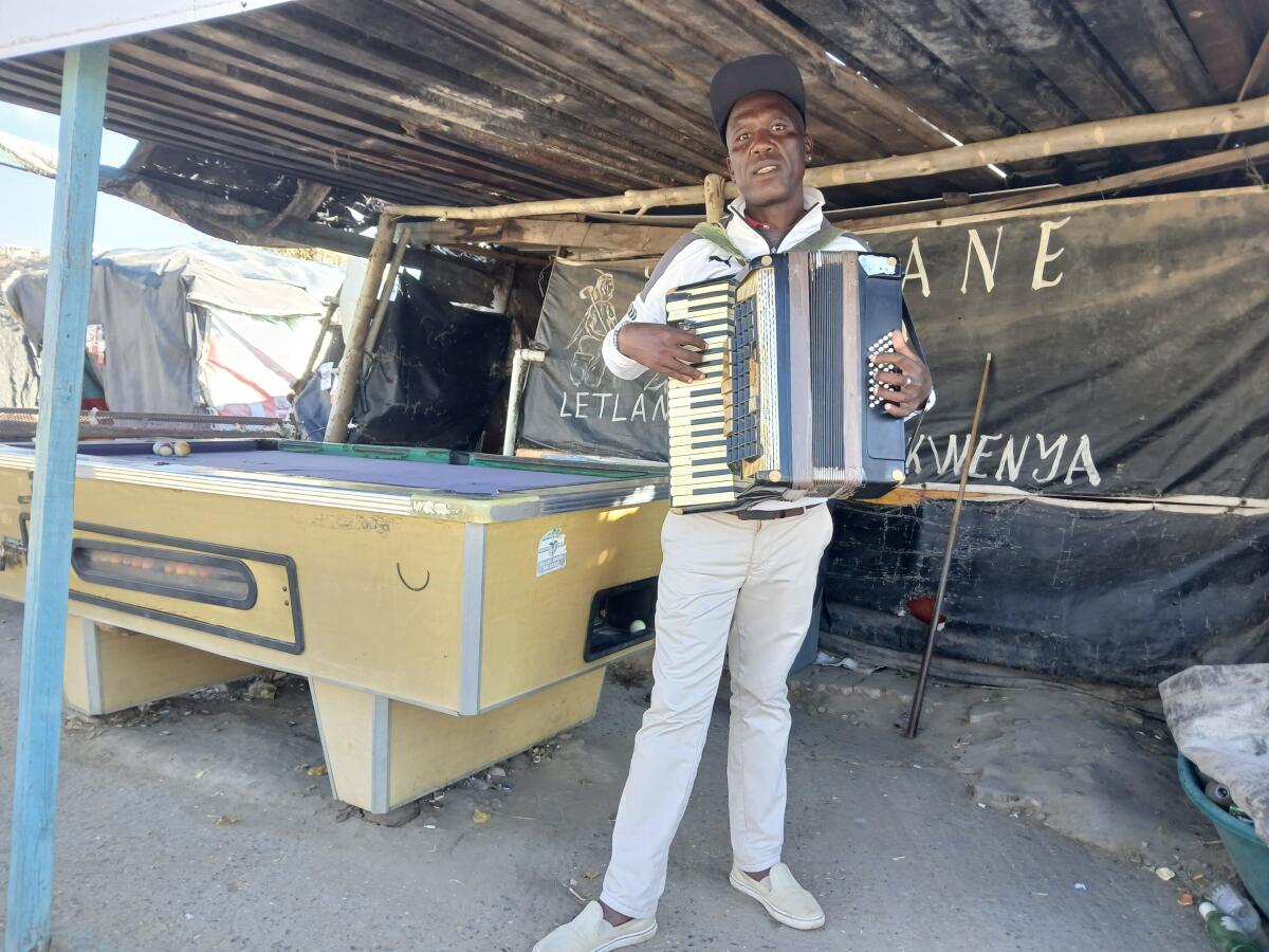 A busking famo musician on the streets of Maseru, Lesotho.