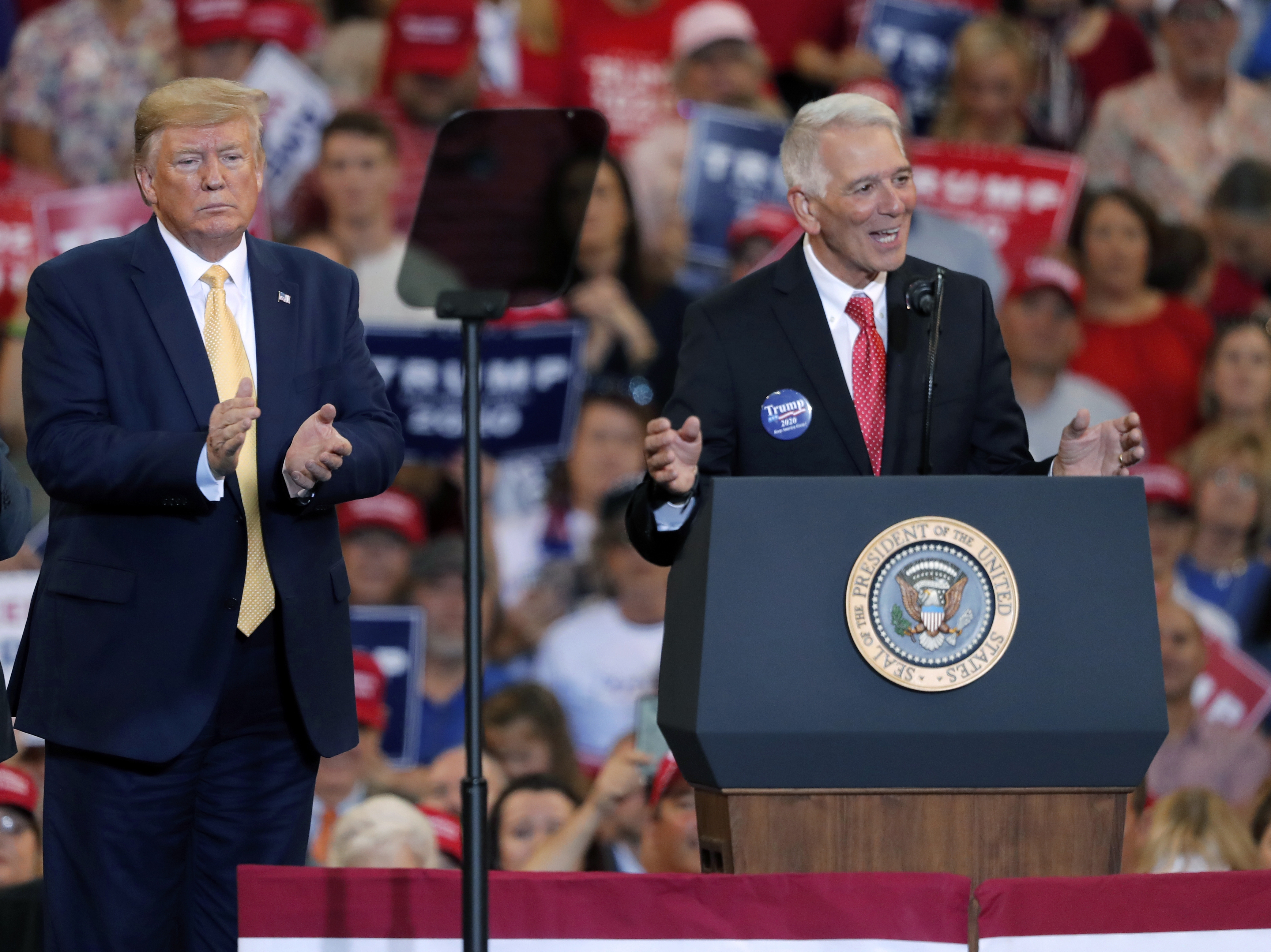 Dr. Ralph Abraham spoke at a Trump re-election rally in Lake Charles, La., on Oct. 11, 2019. At the time, Abraham was a Republican congressman running for governor of Louisiana. He lost that race, but was named the state's first surgeon general in 2024. (AP)