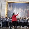 A tour guide leads a tour group through the U.S. Capitol on Thursday, after the federal government reopened.