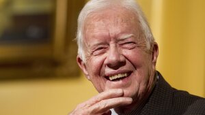 Former President Jimmy Carter speaks to a group of Duke University alumni at the Carter Center in Atlanta in 2012.