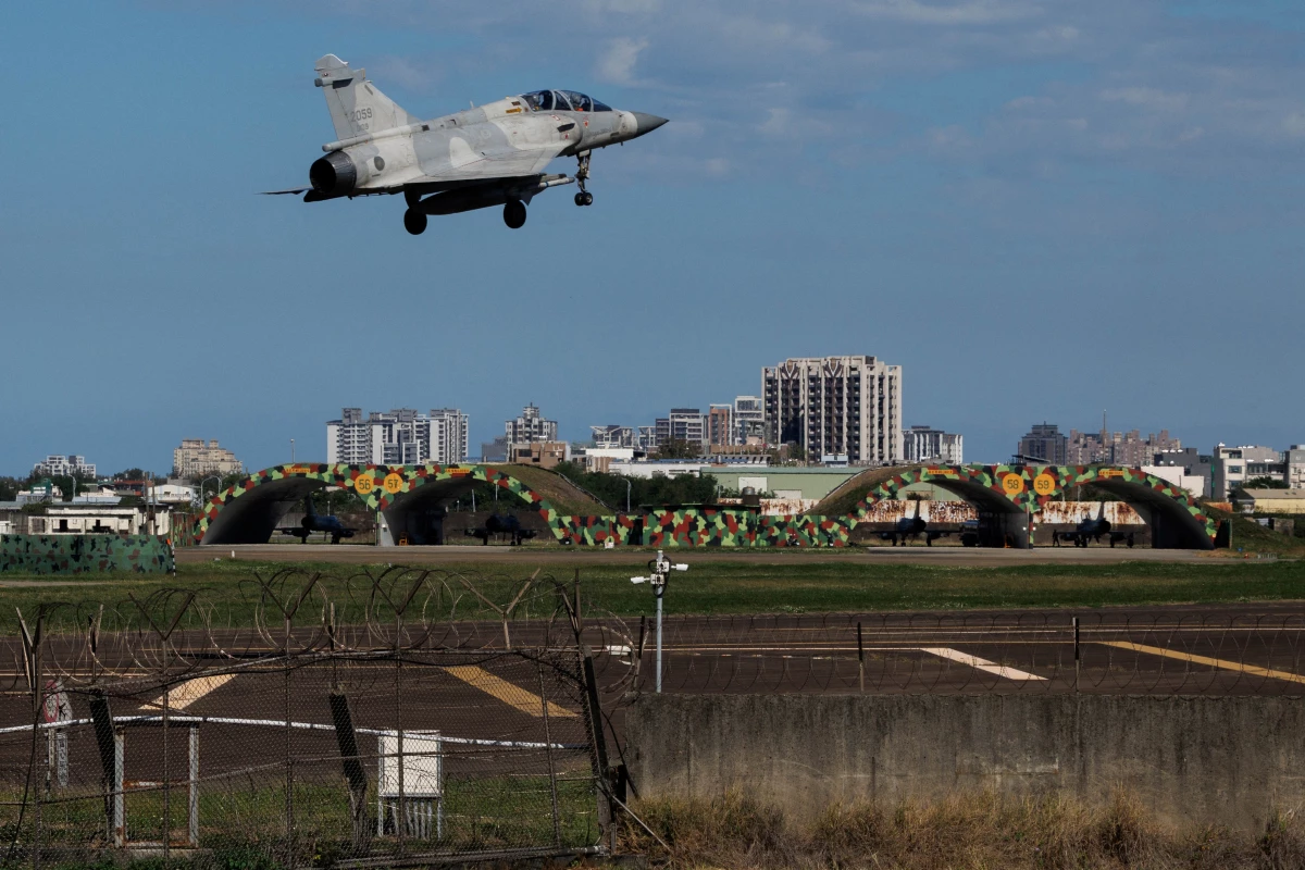 A Taiwan Air Force Mirage 2000 fighter jet takes off at Hsinchu air base on Dec. 29, 2025. China launched military exercises around Taiwan that day in what it called a 'stern warning.'
