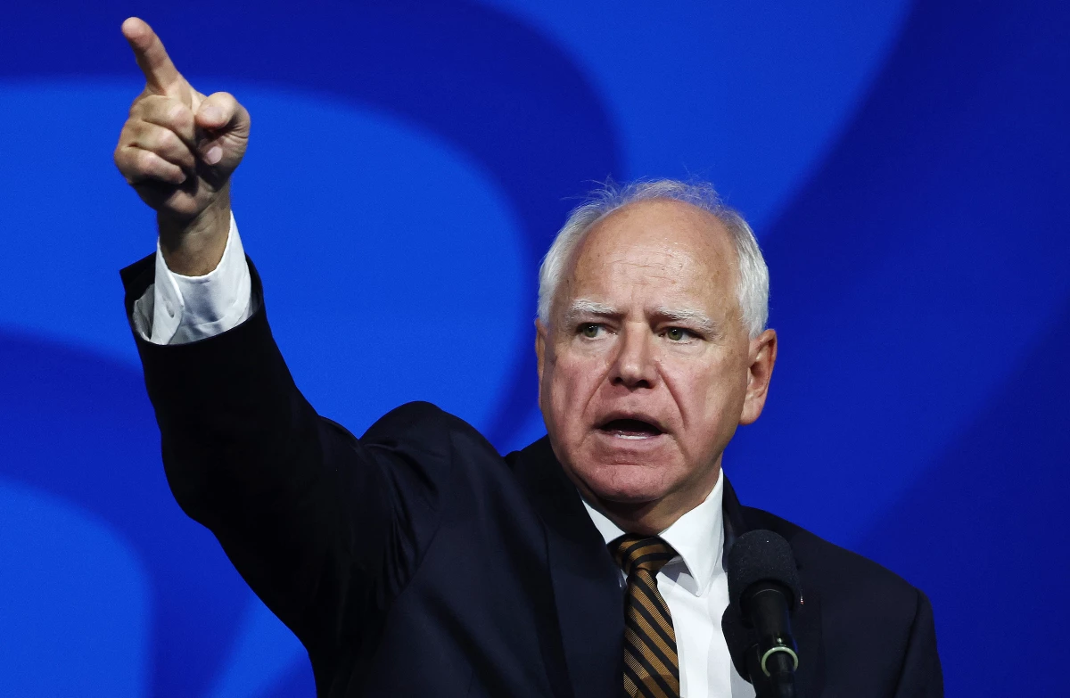 Democratic vice presidential candidate and Minnesota Gov. Tim Walz speaks at the 46th International Convention of the American Federation of State, County and Municipal Employees on Aug. 13 in Los Angeles.