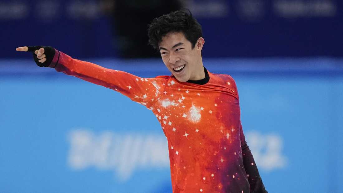 Nathan Chen, of the United States, competes in the men's free skate program during the figure skating event at the 2022 Winter Olympics, Thursday, Feb. 10, 2022, in Beijing.