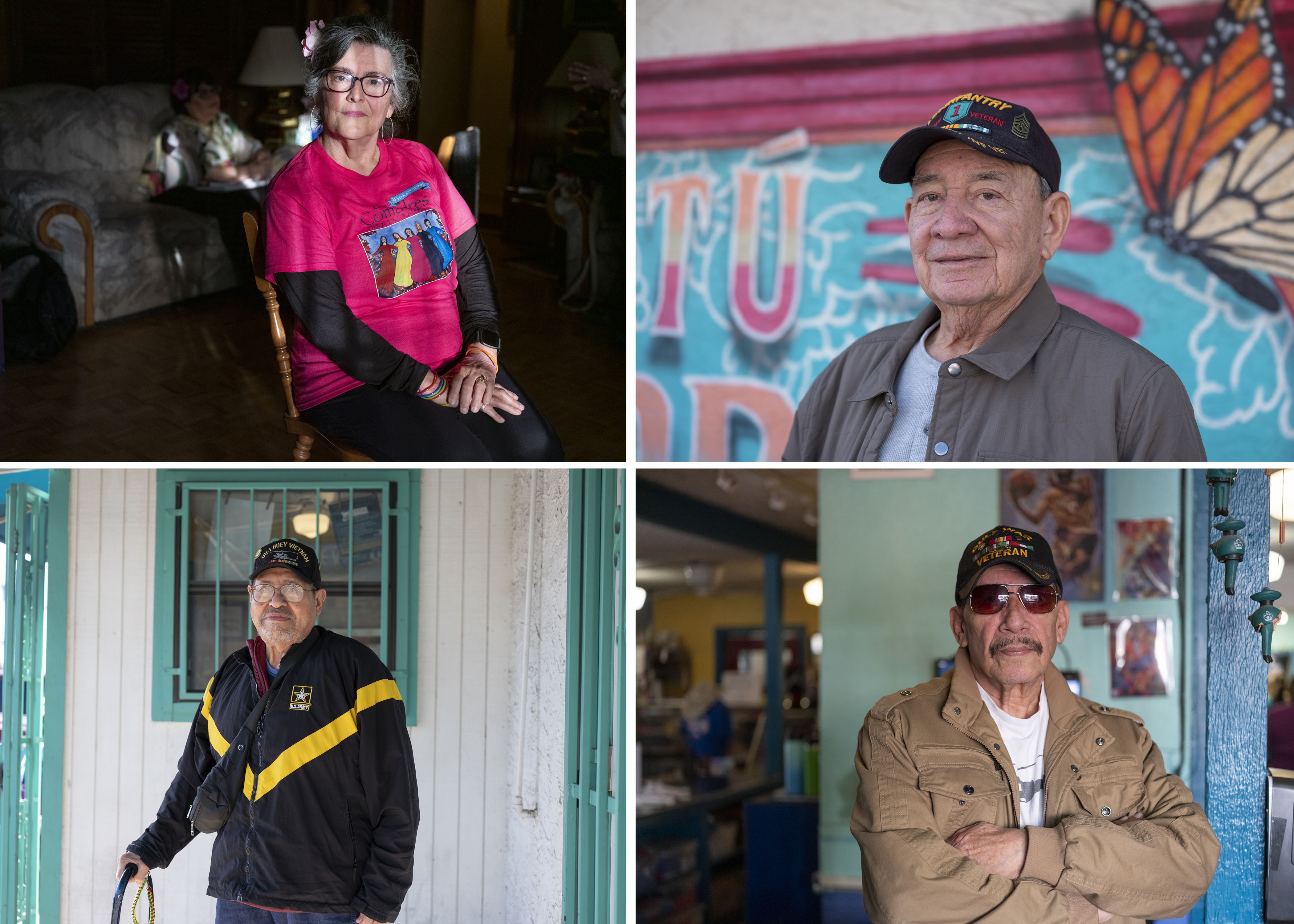 Clockwise from top left: Las Comadres Para Las Americas founder Nora de Hoyos Comstock; military veterans Benny Aleman; Frank Maldonado and Chris Sanchez.