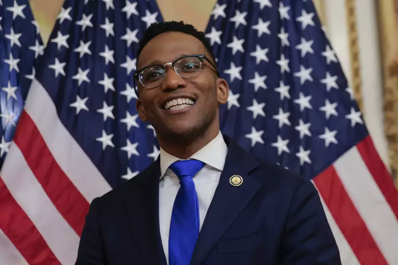 Rep. Christian Menefee, D-Texas, smiles during his swearing-in ceremony at the U.S. Capitol on February 2, 2026 in Washington, D.C.