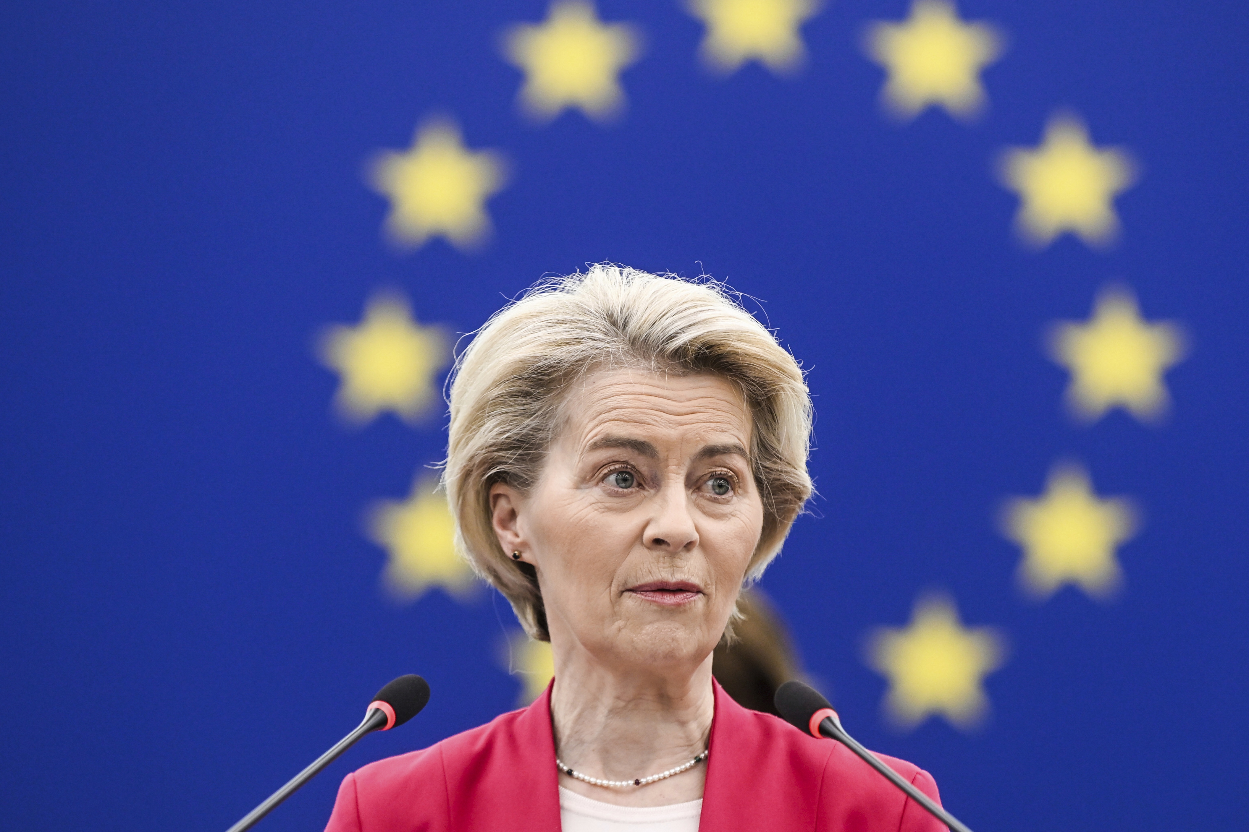 European Commission president Ursula von der Leyen addresses European Parliament members on new plans to ramp up defense spending agreed at last week