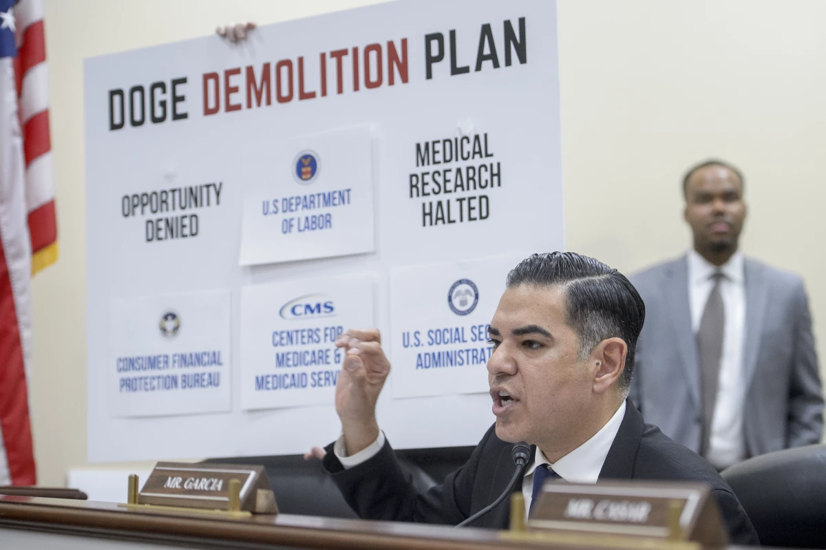 Rep. Robert Garcia, D-Calif., questions witnesses during a House Oversight and Government Reform subcommittee hearing on Feb. 12, 2025, on Capitol Hill.