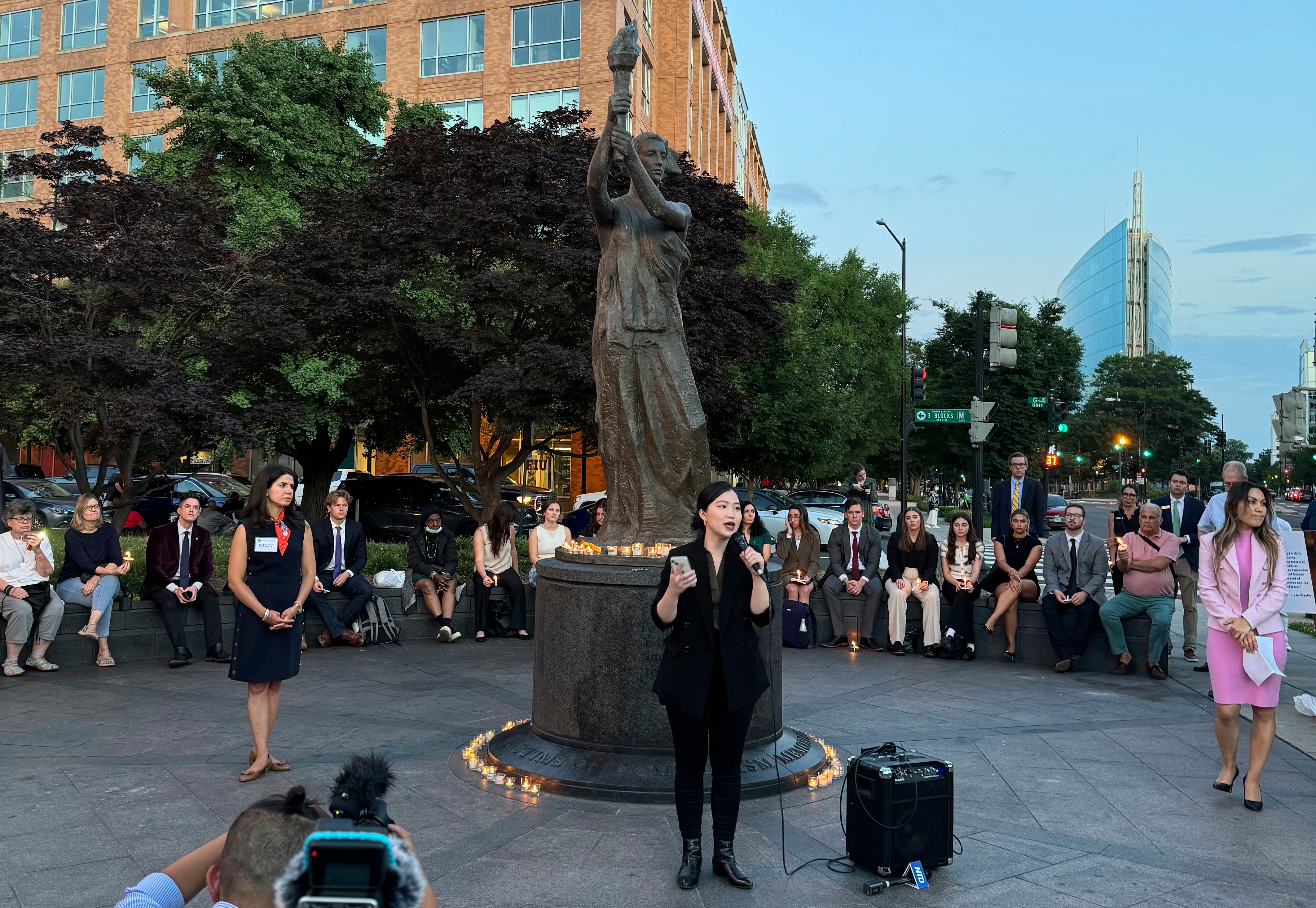 Anna Kwok speaks during an event commemorating China