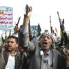 Houthi supporters chant slogans during a weekly anti-Israel rally in Sanaa, Yemen, on Friday.
