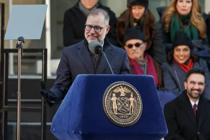 New York City comptroller Mark Levine speaks after taking the oath of office on, Jan. 1.