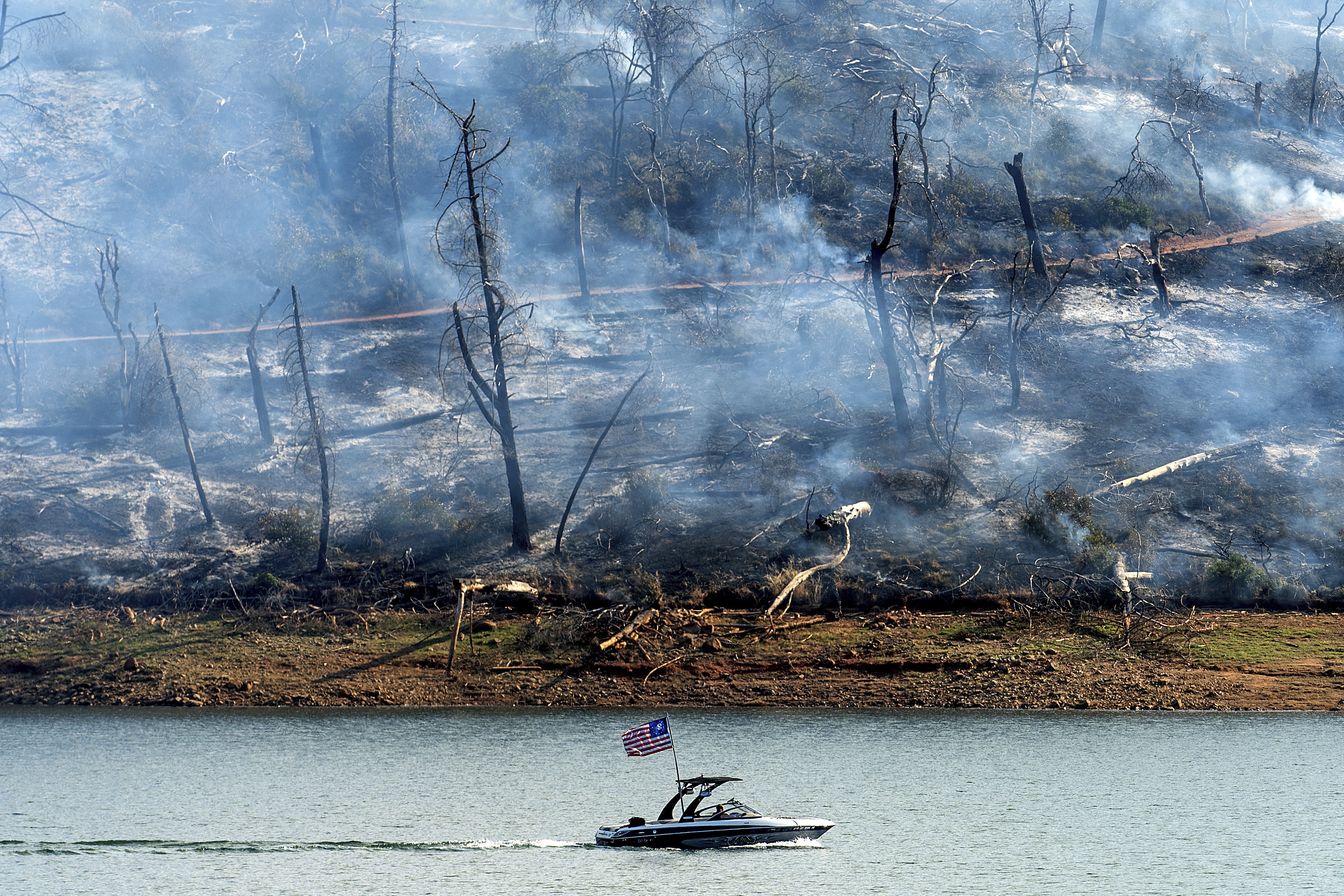 California Wildfires - boat on Lake Oroville