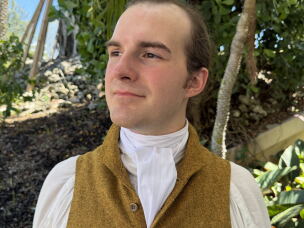 Independent congressional candidate Seth Haskin in Naples, Fla., posing for his campaign on Sept. 3 in his typical outfit of a puff-sleeved linen shirt under an 18th century waistcoat.