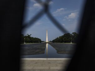 The Washington Monument as seen through the fence earlier this month.