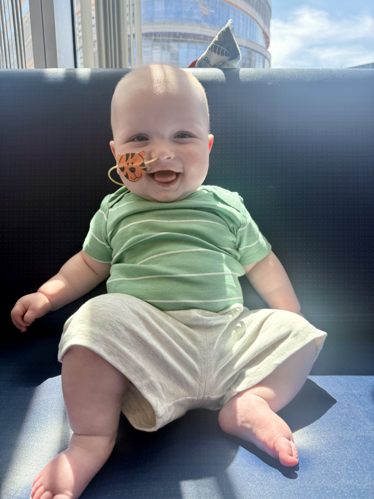 KJ is photographed at Children's Hospital of Philadelphia after his third infusion treatment.