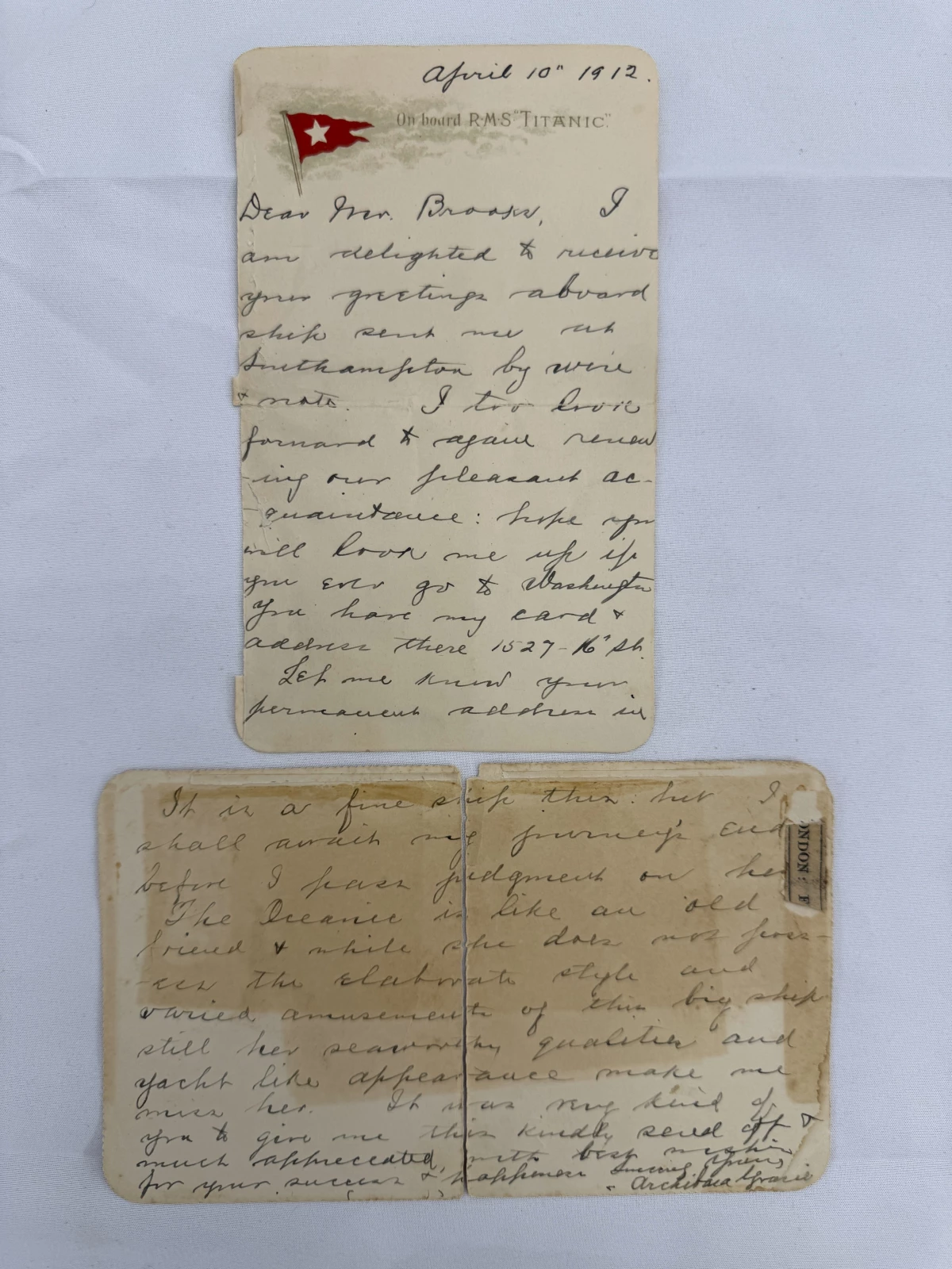 A letter written by one of the Titanic's most well-known survivors from onboard the ship days before it sank has sold for 300,000 pounds ($399,000) at auction.