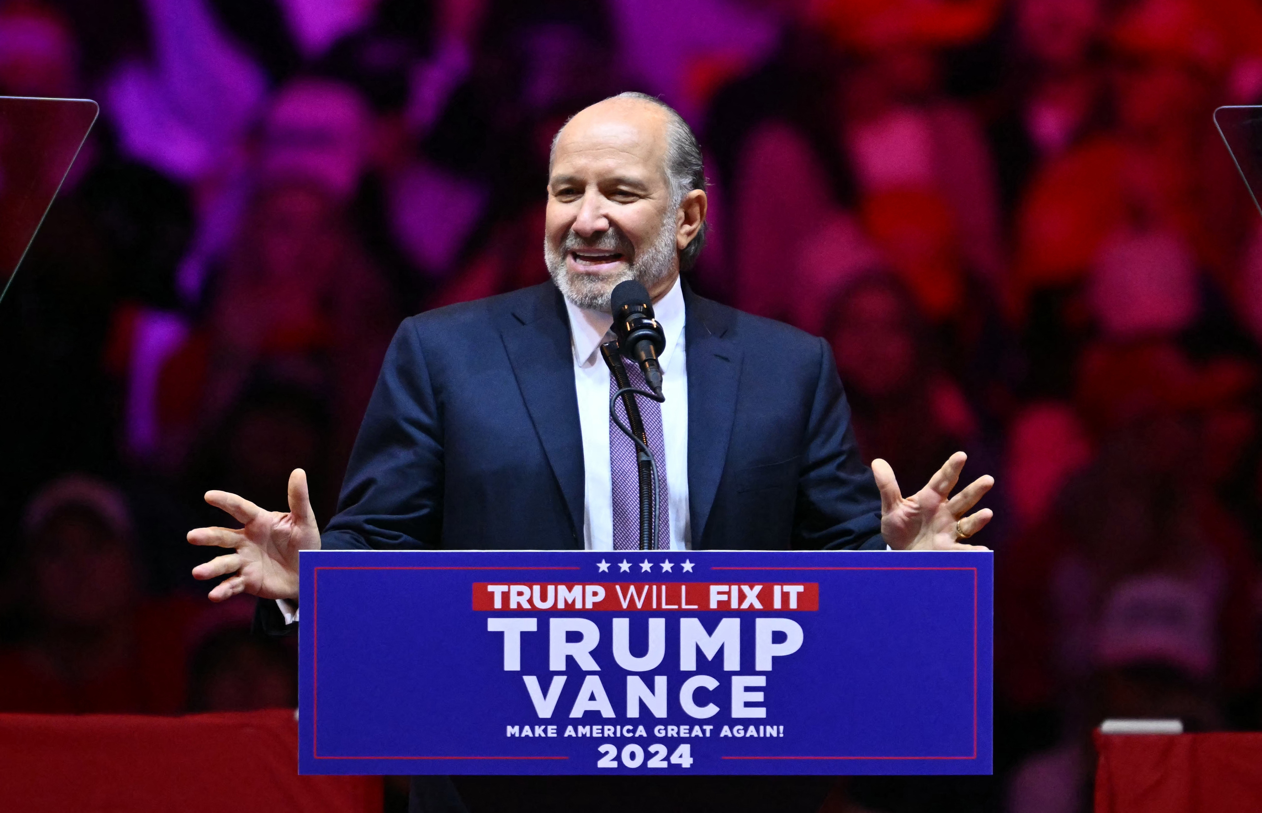 Howard Lutnick, Chairman and CEO of Cantor Fitzgerald, speaks at a rally for president-elect Donald Trump at Madison Square Garden in New York on Oct. 27, 2024.