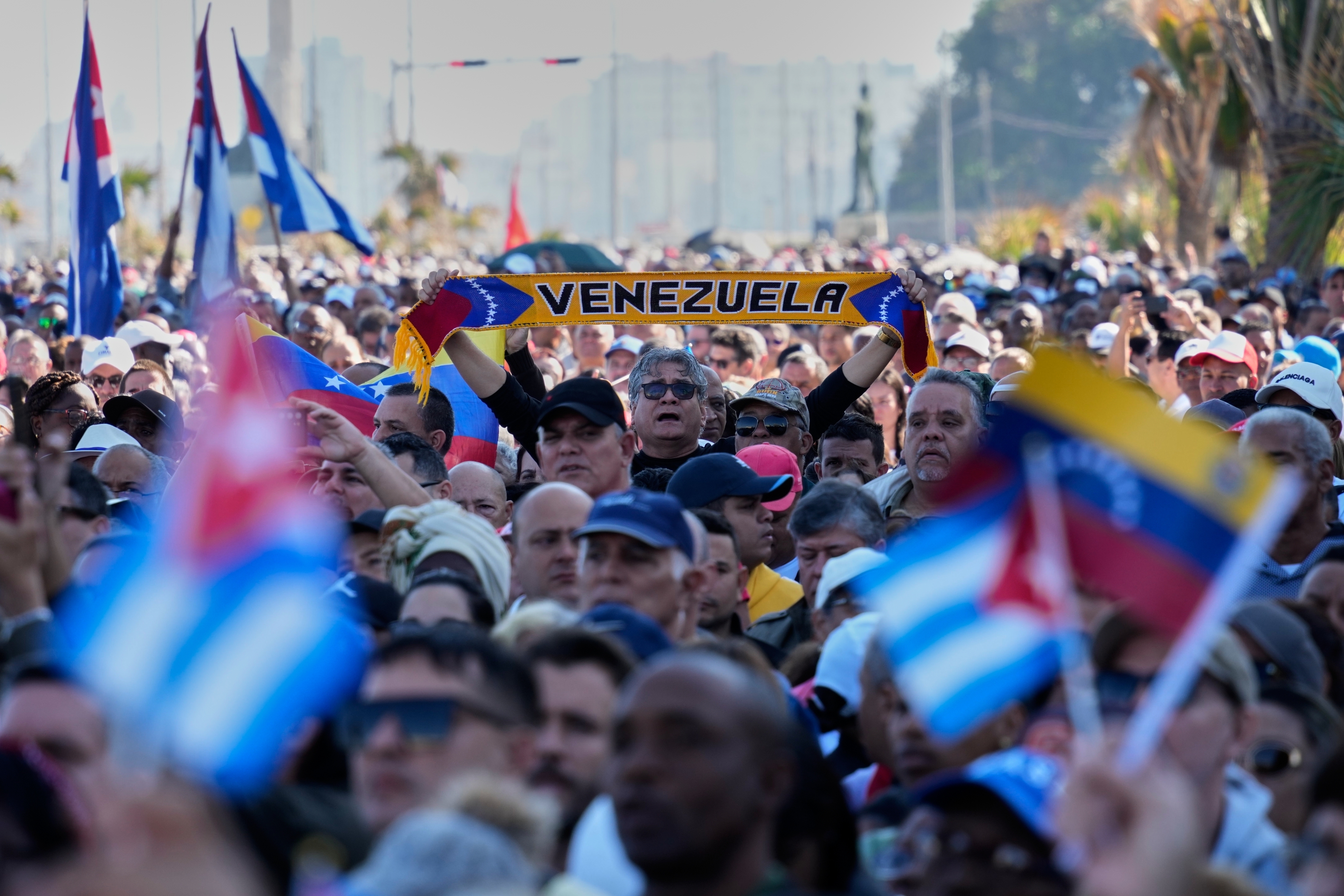 Cubans attends a rally in Havana, Jan. 3, 2026, in solidarity with Venezuela after the U.S. captured President Nicolas Maduro and flew him out of Venezuela. (AP)