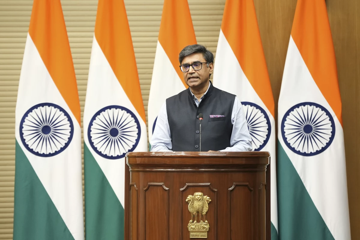 India's Foreign Secretary Vikram Misri addresses a press briefing in New Delhi on Saturday.