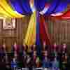 Front row, from left: Venezuela's attorney general, Tarek William Saab; President Nicolás Maduro; Supreme Court President Caryslia Rodríguez; National Assembly President Jorge Rodríguez; and the president of the National Electoral Council, Elvis Amoroso. They are attending a ceremony in the Supreme Court building in Caracas on Jan. 31.