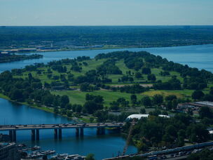 The East Potomac Park Golf Course is seen from the Washington Monument, Tuesday, Sept. 15, 2026, in Washington.