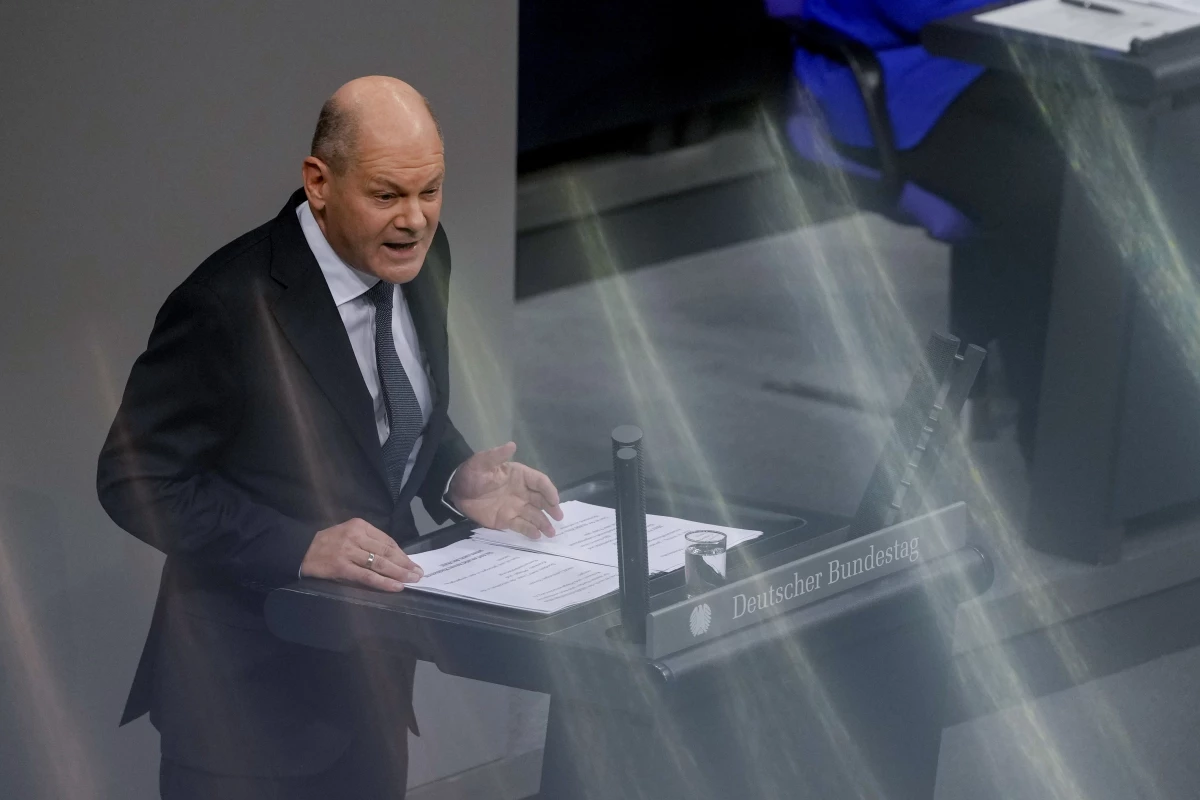 German Chancellor Olaf Scholz speaks during a plenary session at the German Bundestag, where he faces a vote of confidence, Berlin, Germany, on Monday.