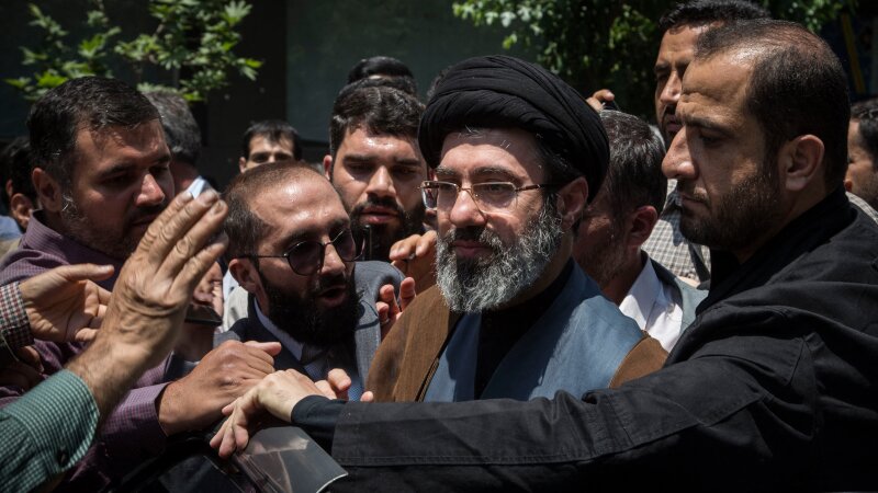Mojtaba Khamenei (center), the son of the killed Ayatollah Ali Khamenei, participates in the annual Quds Day rally in Tehran, Iran, on May 31, 2019.