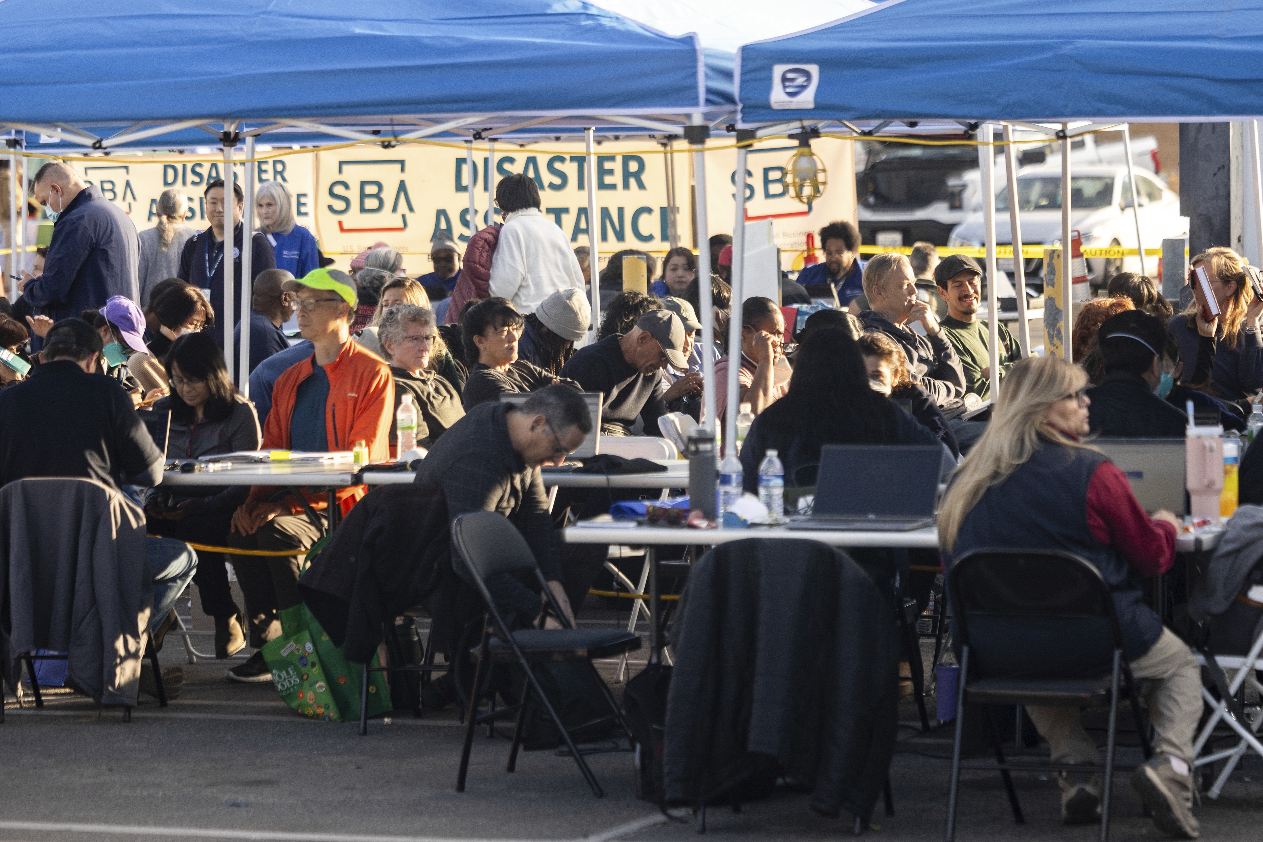 People impacted by wildfires in 2025 seek information and relief at a FEMA Disaster Recovery Center in Pasadena, Calif. The president has said the Federal Emergency Management Agency, FEMA, should be eliminated, and has appointed a group of high level officials to recommend options for restructuring or reforming the agency. (AP)