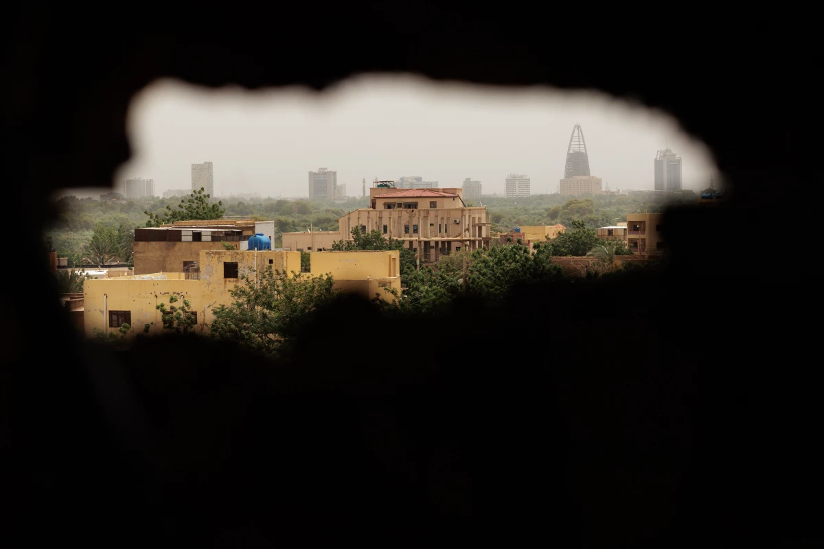 The city of Khartoum is seen through a hole in the wall used by an RSF sniper, at Sudan's Omdurman Maternity Hospital, on Sept. 7.