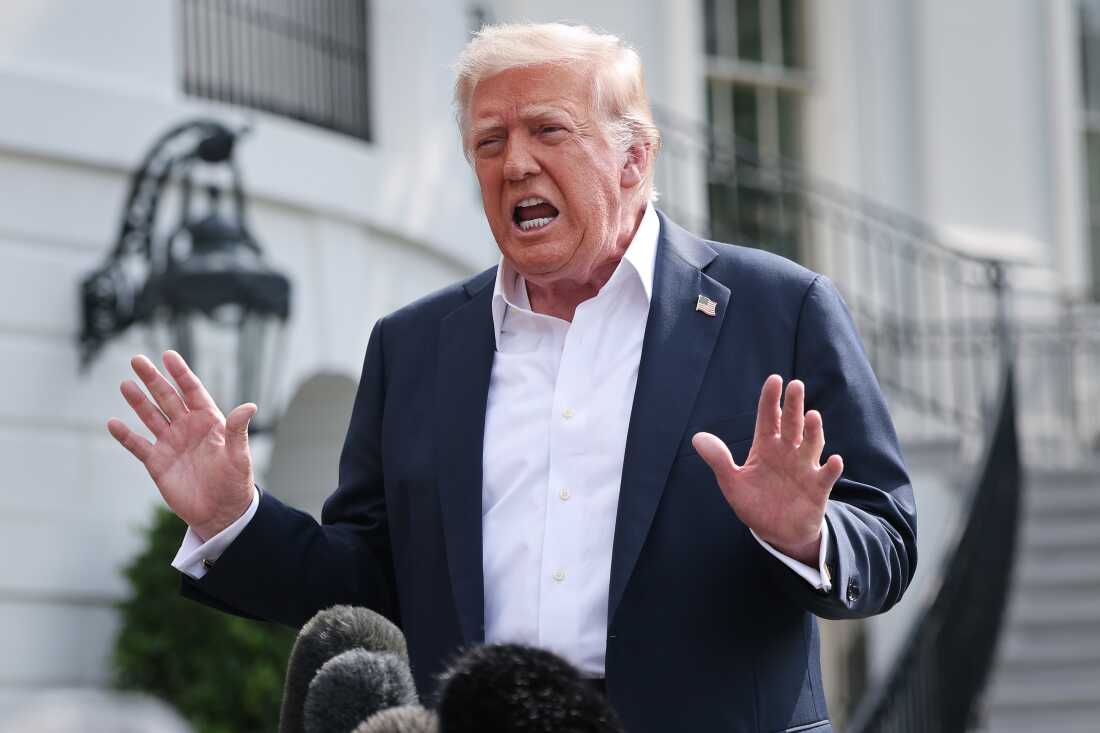 President Trump answering questions at the White House on July 11, 2025.