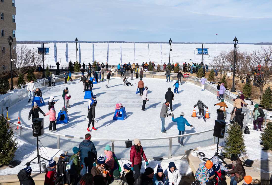 People ice skate during the Frozen Assets Festival at the Edgewater Hotel ice rink on Saturday, Feb. 7, 2026, in Madison, Wisconsin. Photo by Kayla Wolf