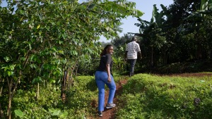 Meridah Nandudu, 35, who runs Bayaaya Specialty Coffee in Mbale, Uganda, goes to meet with some of the farmers who she buys coffee from.