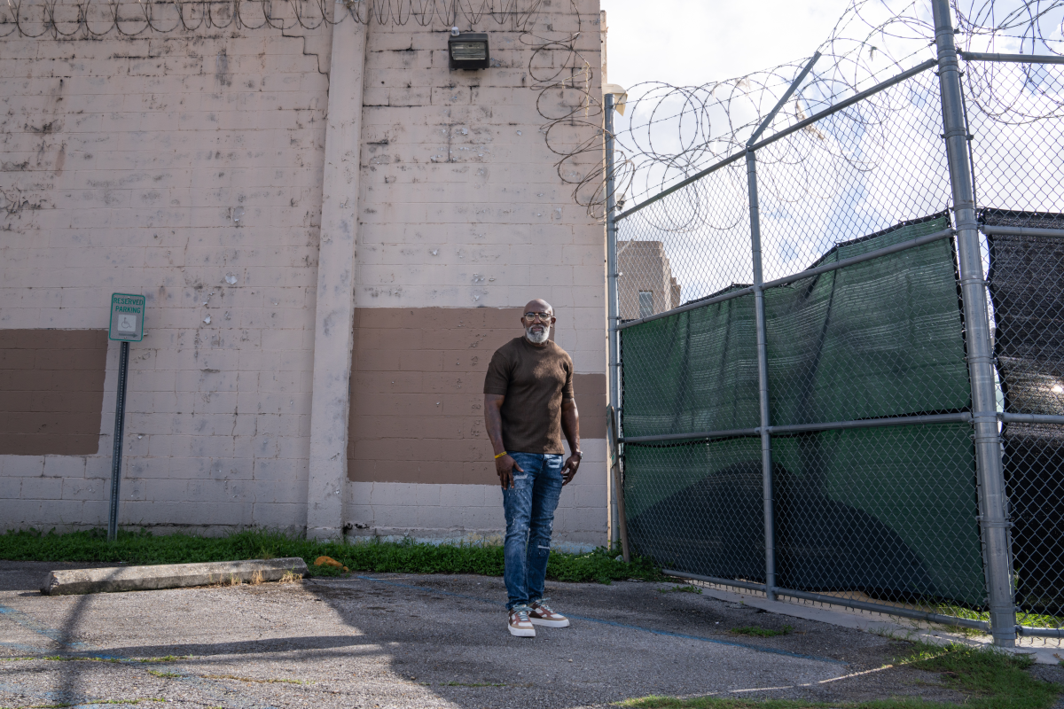 Ronald Marshall stands outside the prison where he was being held when Hurricane Katrina hit.