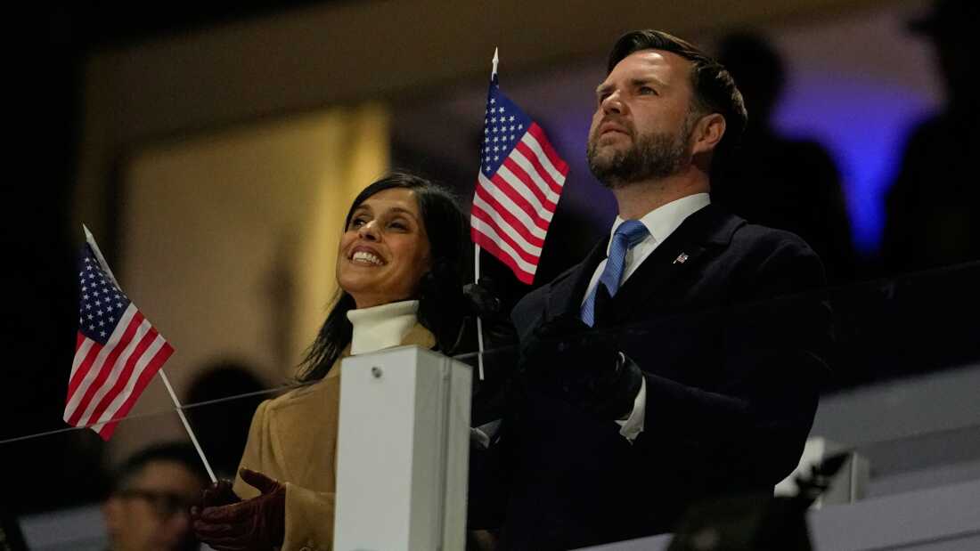 Vice President JD Vance and his wife Usha Vance cheer on team USA during the Olympic opening ceremony at the 2026 Winter Olympics, in Milan, Italy, Friday, Feb. 6, 2026. They faced boos and jeers from some in the crowd.