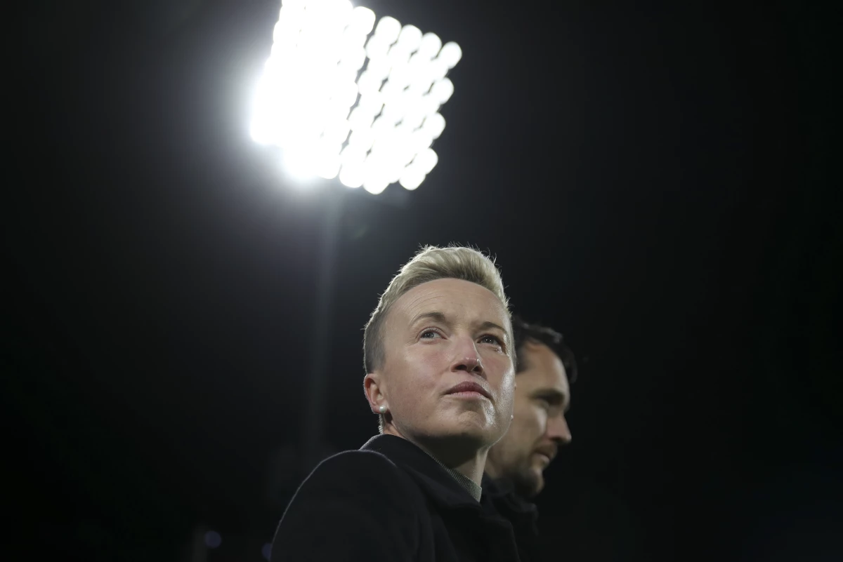 Canada's head coach Bev Priestman is pictured during a Women's World Cup match between Canada and Ireland in Perth, Australia, in July 2023.