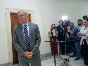 House Oversight Committee Chairman James Comer, R-Ky., speaks to reporters after Leon Black, a billionaire with close ties to Jeffrey Epstein, refused to appear as a witness in the panel's investigation, on Capitol Hill in Washington, Thursday, Sept. 3, 2026.