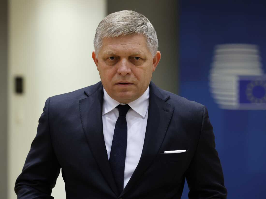 Slovakia's Prime Minister Robert Fico is seen here at a roundtable meeting at an EU summit in Brussels in February 2024. Fico has been released from the hospital where he was treated after an assassination attempt on May 15. (AP Photo/Geert Vanden Wijngaert, File)