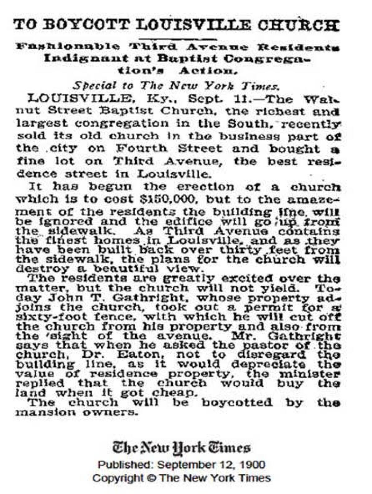 A story about the boycott made the New York Times in Sept. 1900.