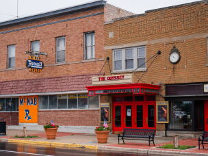 Downtown Newberry, Mich. The single-screen Tahqua Land Theater plays new movies, while the neighboring drugstore has closed.