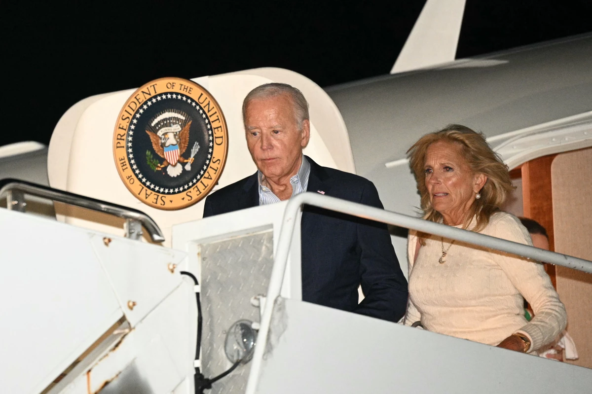 President Biden and first lady Jill Biden step off Air Force One at Hagerstown Regional Airport in Hagerstown, Md., as they headed to the Camp David presidential retreat after two days of damage control following the presidential debate.